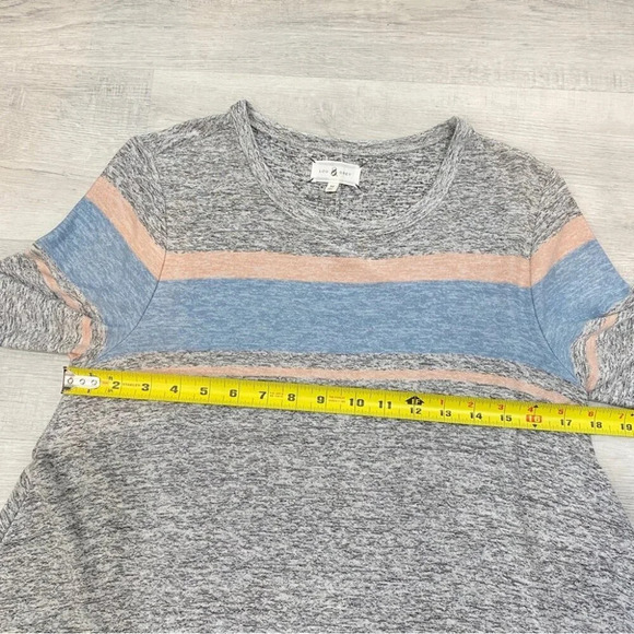 Lou & Grey M Jersey Knit Striped Fit and Flare Dress Grey and Pink Midi Dress - Picture 9 of 17